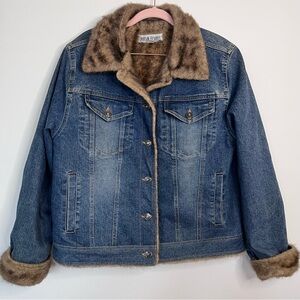 Marvin Richards Fur Lined Trucker Denim Jacket Size Large Vintage Y2K Country